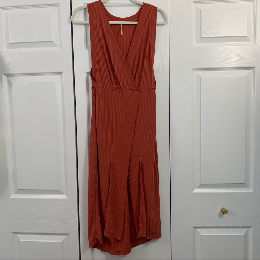 Free People Sleeveless Rising Sun Ribbed Faux Wrap Slit Dress - Picture 2 of 4